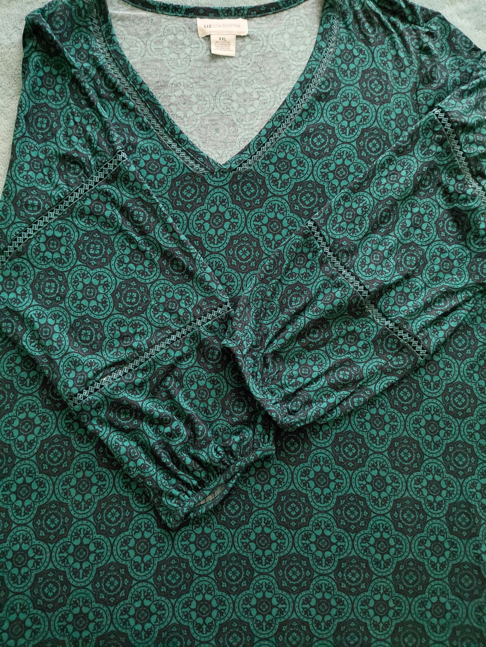 Liz Claiborne Green Teal & Navy Medallion V-Neck Tunic Size XXL - Picture 6 of 6
